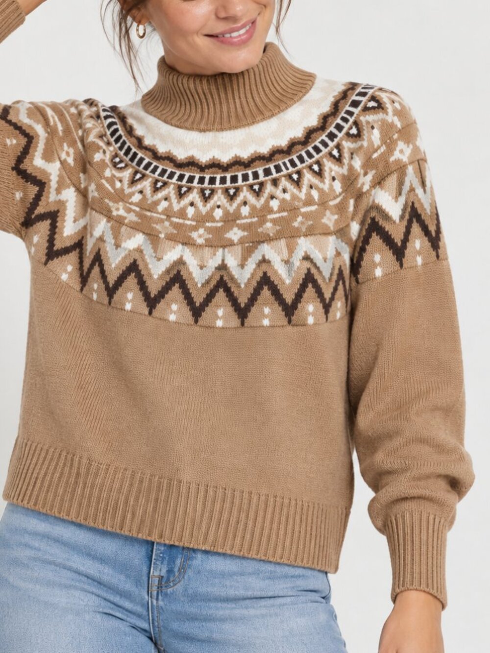 Brown Fair Isle Turtleneck Sweater Women’s Medium